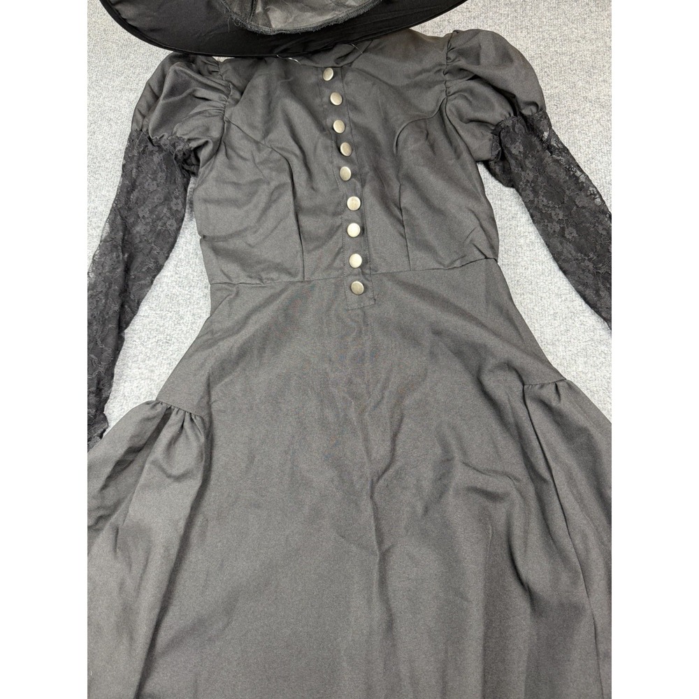 Witch Halloween Costume Adult 2PCS Womens Small Black Dress With Witch Hat